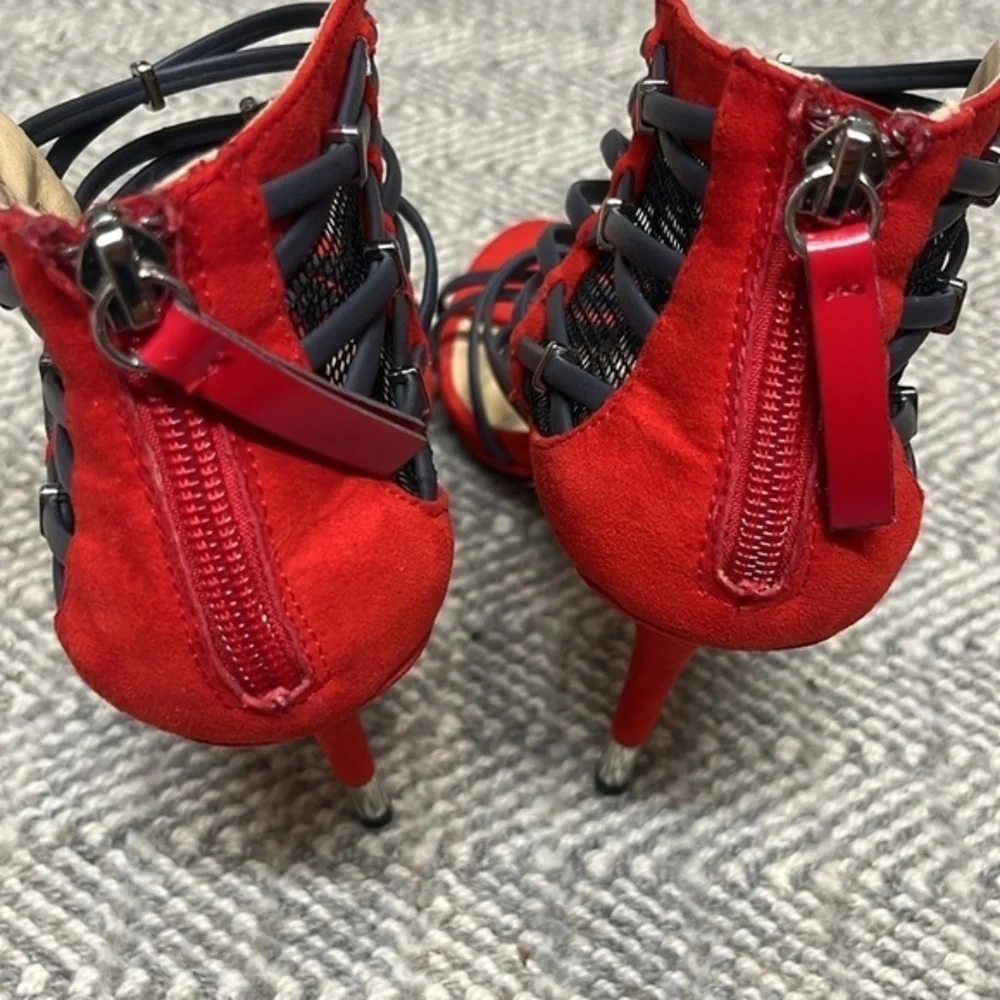 GX by Gwen Stefani Red and Black Strappy Stiletto Heels